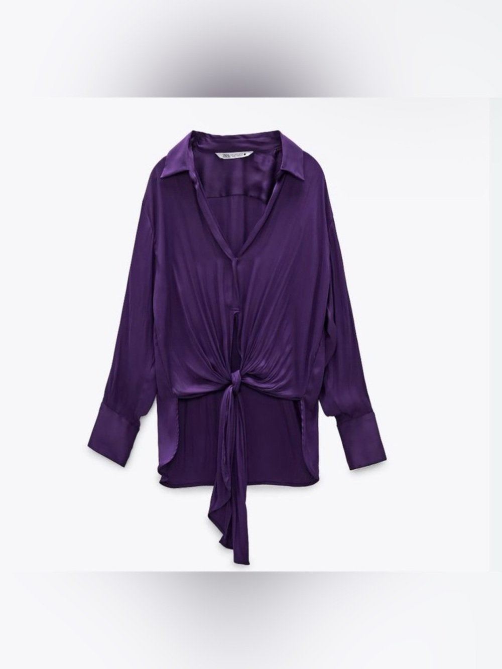 Zara Purple Satin Tie-Front Blouse